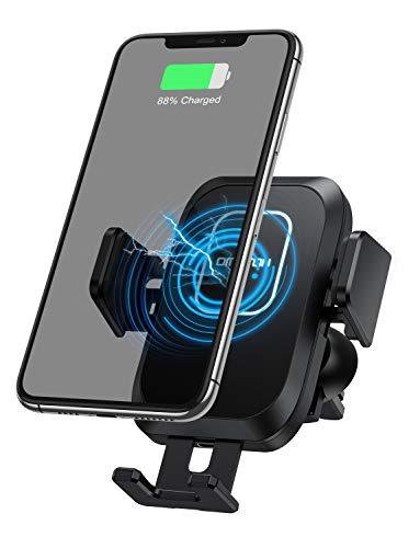 OMOTON Cargador Inalámbrico Coche para Automóvil, Soporte Móvil con Carga Rápida Qi de 15W/ 10W/ 7.5W. Compatible con iPhone XR/11/SE 2020/8, Mi 9/10/Samsung S20 / Note 10,Y Todos Los Dispositivos Qi