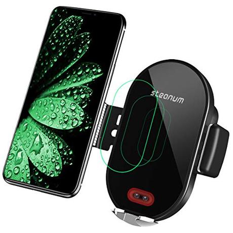 steanum Cargador inalámbrico Coche, Qi 10W Rápida Carga Sensor Infrarrojo Soporte Móvil con Rejilla Compatible con Galaxy s9/s9+/s8/s8+/s7, 7.5W Compatible para iPhone 11/11 Pro/XS/XS Max/XR/X/8/8+