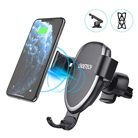 CHOETECH Cargador Inalámbrico Coche, Qi Wireless Car Charger Soporte(2 Usos), 10W para Galaxy S20/S20+/S10/S9/S8+/Note 20/Note10, 7.5W para iPhone 12/12Pro/11/11Pro/SE 2/XS/XR/X/8, 5W QI-Enabled