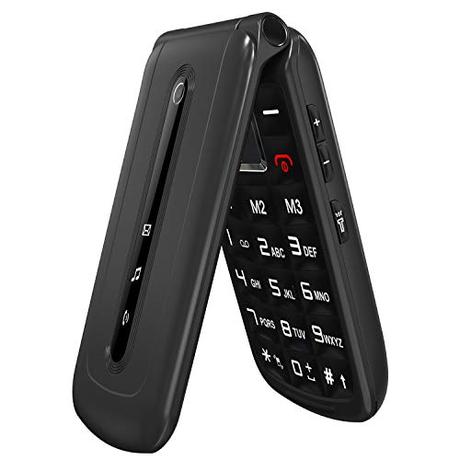 Ushining Teléfono Móvil, Teléfono Móvil para Mayores Teclas Grandes con Tapa Pantalla de 2,4 Pulgadas (Emergencia Botón SOS, 2G + 3G, Dual SIM, Cámara, Bluetooth, Reproductor MP3) - Negro