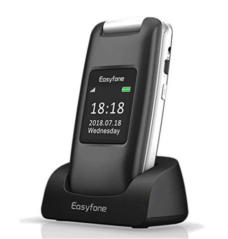 Easyfone Prime A1 3G Teléfono para Personas Mayores con Tapa, Audífonos Compatibles, Teclas Grandes, Cámara de 2.0MP, Fácil de Usar Celular para Ancianos con SOS (Negro)