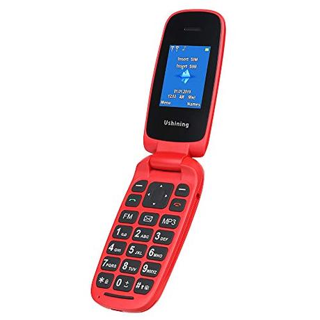 Ushining Teléfono Móvil Libre, Teléfono Móvil para Personas Mayores Teclas Grandes con Tapa Pantalla de 1,8 Pulgadas (Dual SIM, Cámara, Bluetooth, Reproductor MP3) - Rojo