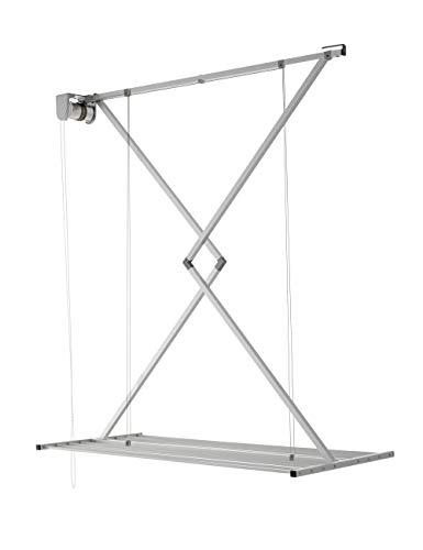 Tendedero de pared o tendedero de techo: cual comprar foxydry Mini Tendedero de Techo, Tendedero de Techo Vertical Abatible en Aluminio y Acero (Gris, 120)