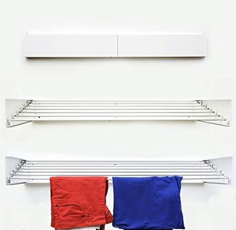 Tendedero de pared o tendedero de techo: cual comprar NEBU Tendedero plegable Montar en Paredes Retráctil para Interiores ExterioresPuesto de suspensión al aire libre Tendal Capacidad para 35 Kilos, 6 Metros (Blanco)