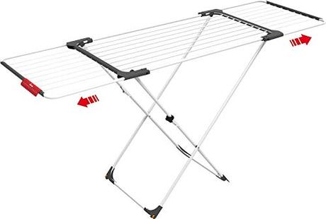 Tendedero de pared o tendedero de techo: cual comprar Vileda Surprise - Tendedero Extensible de Acero y Aluminio, Espacio de Tendido de 11 hasta 20m, Soporte para Artículos Pequeños, Dimensiones Abierto, color Blanco, 110-187 x 61 x 94 cm