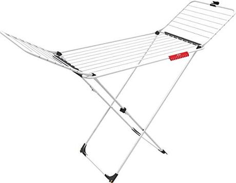 Tendedero de pared o tendedero de techo: cual comprar Vileda Extra X-legs - Tendedero de acero y aluminio, con alas plegables, 20 metros de espacio de tendido, con soporte para artículos pequeños, Blanco, dimensiones abierto 173 x 56 x 93 cm