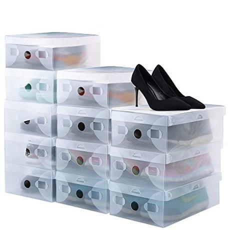 BUZIFU Cajas de Zapatos Transparentes, 20 unids Cajas Plástico Zapatos de Gran Capacidad, Cajas de Zapatos Apilables y Impermeable, Ahorra Espacio, Zapateros para Hombres y Mujeres(28 x 18 x 9,5 cm)