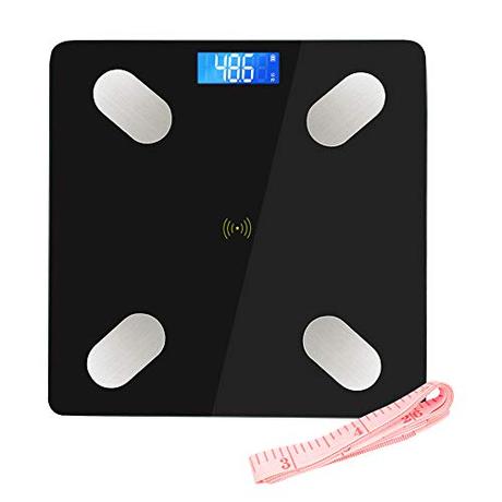 LIFE-LXC Bluetooth Báscula de Baño- Smart Báscula de baño ultrafina para medir la grasa corporal. Analizador con% de grasa corporal, IMC, edad, peso y altura (negro)-180kg/400lb