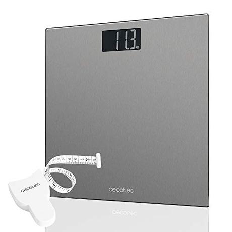 Cecotec Báscula de baño digital Surface Precision 9200 Healthy alta precisión Plataforma de acero inoxidable , pantalla LCD invertida,capacidad máxima de 180kgr.Con cinta métrica.