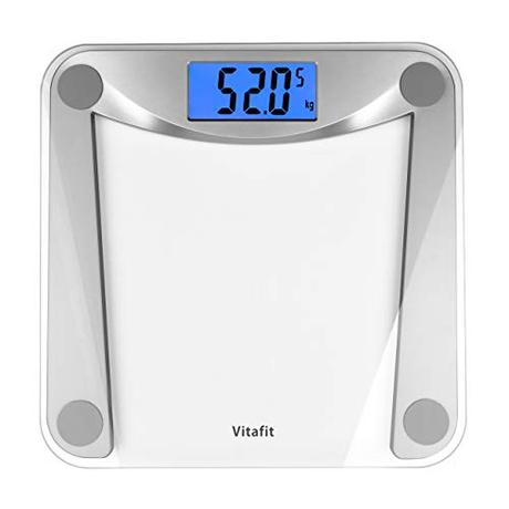 Vitafit Báscula de Baño Digital de Alta Medición Precisa 180kg/400lbs/28st con Tecnología Step-On,Pantalla Grande Retroiluminación,Vidrio Transparente