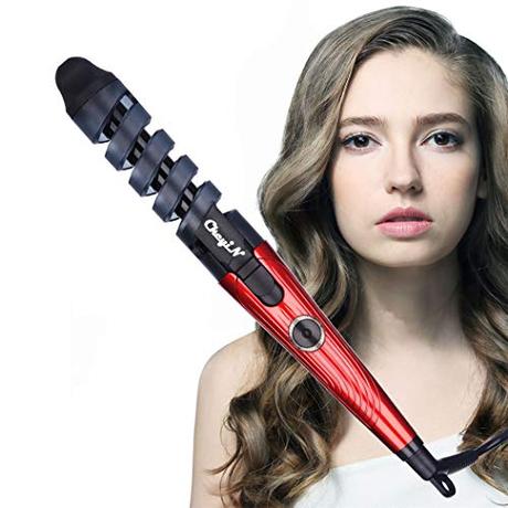 Eléctrica Rizador de Pelo de Cerámica Espiral Rodillos de Pelo Curling Iron Wand Salon Herramientas de Peinado de Cabello (Rojo)