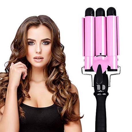 Pinzas rizadoras, Rizador de Pelo Para Cabello Profesional, Iron Wave Curler Multifunción Temperatura Ajustable para rizar y ondas un efecto ondulado，Rosa （25mm）