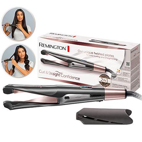 Remington Curl & Straight Confidence - Plancha de pelo, alisador y rizador 2 en 1, cerámica, digital, resultados profesionales, gris, S6606B