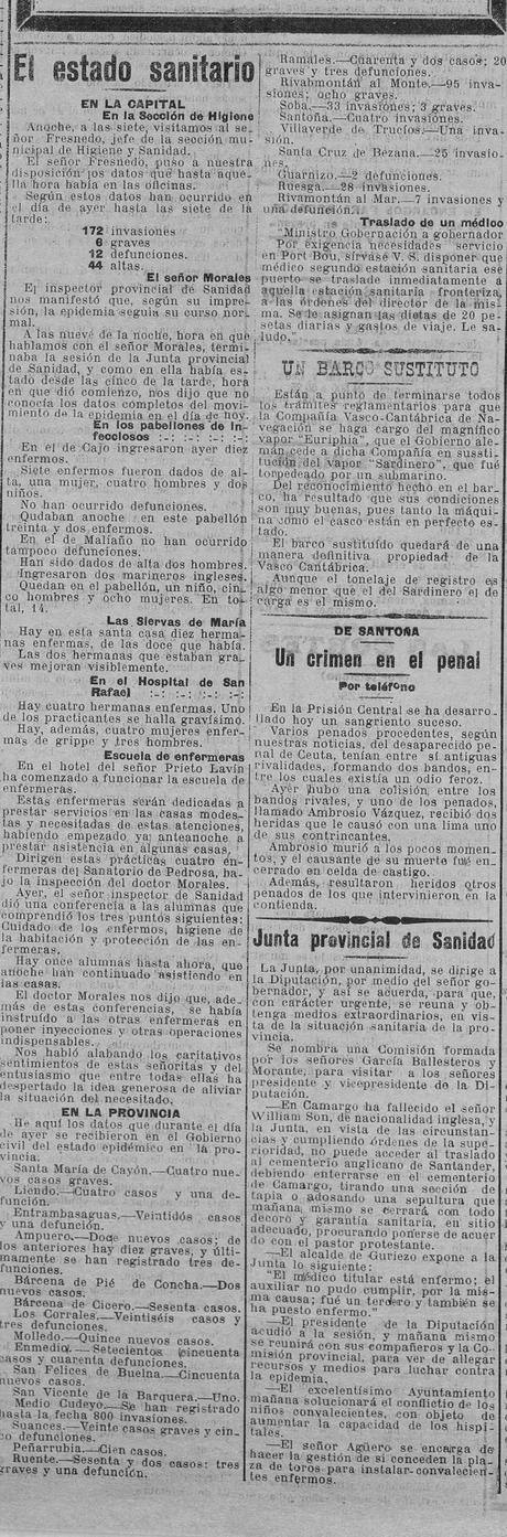 La gripe de hace 102 años en Santander:un 25 de octubre se producían 12 defunciones