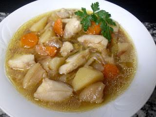 Receta de porrusalda con bacalao.