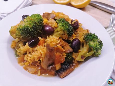 Arroz con brócoli y champiñones