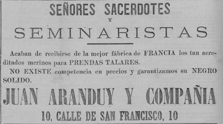 Santander 1895: prendas talares Aranduy y Compañía