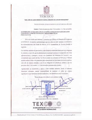 PANTEÓN MUNICIPAL DE TEXCOCO ESTARÁ CERRADO DEL 31 DE OCTUBRE AL 4 DE NOVIEMBRE