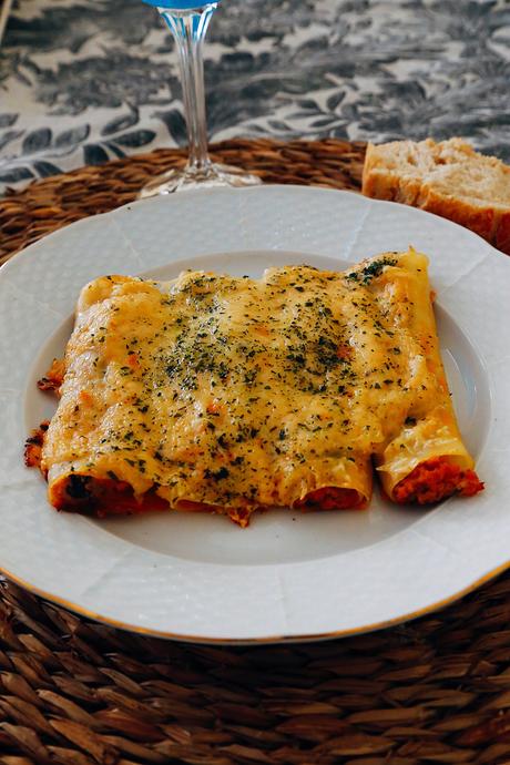 CANELONES DE POLLO CON SETAS