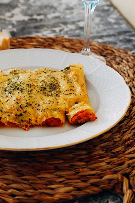 CANELONES DE POLLO CON SETAS