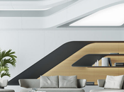 casa decoración azul agua, luminarias cobre enormes paneles natural.