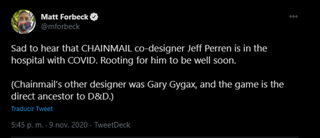 Jeff Perren, ingresado por COVID