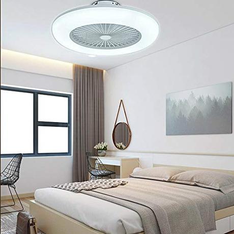 Ventilador de techo moderno de 55 cm con iluminación, lámpara LED de techo, 3 colores, velocidad del viento ajustable, silencioso, lámpara de techo + mando a distancia