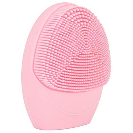 Cepillo de limpieza facial eléctrico de silicona, cepillo facial vibrante, dispositivo de limpieza con efecto antisuciedad de carbón de bambú para mujeres(Pink)