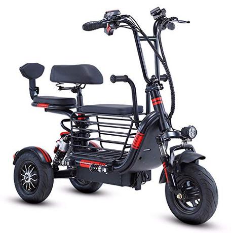 TTFC Triciclo eléctrico pequeño para Padres e Hijos Mini,Batería de Litio Plegable de Tres plazas,350 W, Plegable, 20 Km/H, Ajuste De 3 Velocidades, Adecuado for Adultos,Recoger a los niños en casa