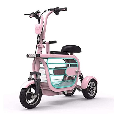 ZLM Scooter eléctrico para Adultos, Triciclo eléctrico Plegable, Motor de 400 W, Carga de 308 Libras, duración de 21,7 a 40,3 Millas, con batería de Litio para Asiento,Rosado,40.3km