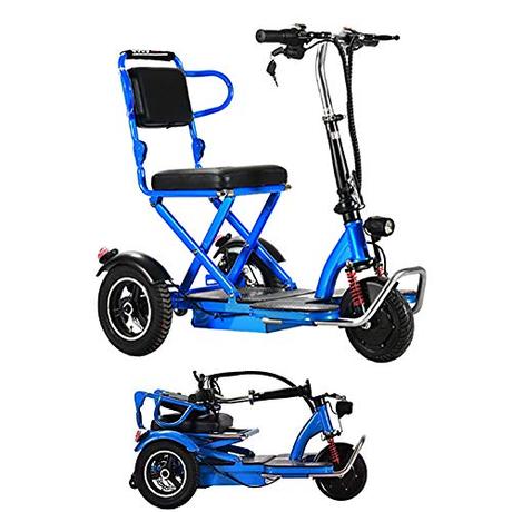 PinkDreamland Eléctrica Plegable Triciclo Adulto Mayor Movilidad al Aire Libre Viajes de Placer portátil de pequeño tamaño Mini Scooter eléctrico 48V20A Duración de la batería 55 Kilómetros,Azul