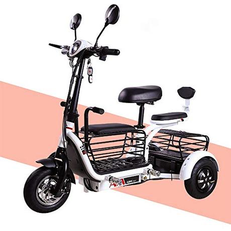 Vespa eléctrica Plegable Triciclo para Adultos eléctrico Triciclo portátil de Viaje Plegable Mini Coche eléctrico de 800W Motor 48V20A batería de Litio Viene con Soporte para teléfono móvil,Blanco