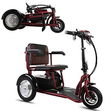 QHZ Adulto Triciclo, Triciclo eléctrico Plegable portátil 8-20KM / Grande 60 km Kilometraje/Ancianos discapacitados Dual-Drive al Aire Libre de Tres Ruedas Scooter eléctrico