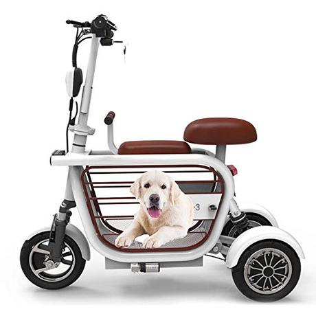 Mini Triciclo Eléctrico Scooter Electrico Adulto Plegable con Asiento para Niños Y Canasta para Mascotas para Damas, Faros LED, Duración Máxima De La Batería De 70 Km