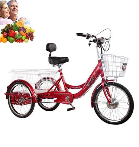 Triciclo para Adultos Bicicleta eléctrica de 3 Ruedas con batería 20'' de Litio Triciclo Explorador con Canasta de Compras y Canasta Frontal de Regalo para Padres Salir de Compras Ahorre Trabajo