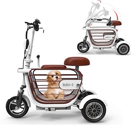 WLY Bicicleta eléctrica Plegable de Tres Ruedas para Adultos Mayores Mini vagón Exterior 48V20A Scooter eléctrico de Litio Independiente Colgando Rueda Trasera duración de la batería (60-70KM),White