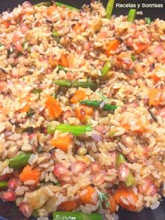 ARROZ INTEGRAL CON CASTAÑAS, BONIATO Y  GRANADA