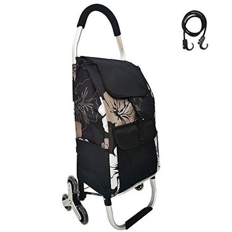 Carro de compra, cual te interesa comprar Carro de Compras Plegable con 6 Ruedas, Carro de Compras para Subir Escaleras, Carro de Supermercado Negro con Marco de Aluminio Inoxidable y Bolsa de Lona Impermeable Extraíble (28 x 33 x 105 cm)