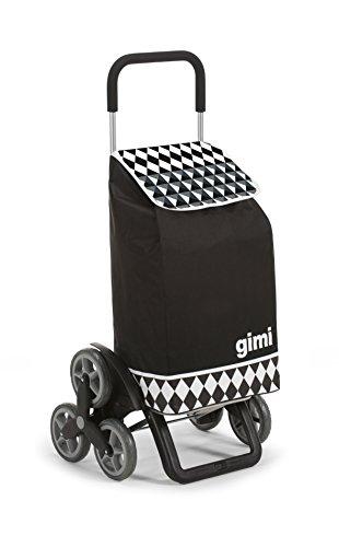 Carro de compra, cual te interesa comprar Gimi Tris Floral - Carro de la compra, con 6 ruedas, bolsa impermeable de poliéster, capacidad de 56 litros, negro, 41 x 51 x 102 cm
