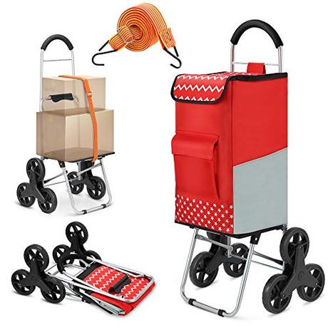 Carro de compra, cual te interesa comprar Popolic Carrito de Compra, Carro Plegable, Carro Compra con 6 Ruedas, Escalada Carro, Bolsa de Rxtraíble Impermeable, Altura 110 cm - Rojo