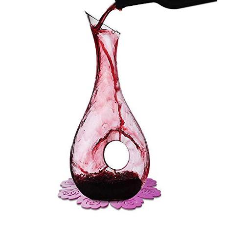 Accesorios del vino, saborea tu momento WOQO Jarra Vino, 1.2L Decantador Para Vino Por Cristal Vaso, Aireador De Vino Con Bonito Silicona Almohadilla, Accesorios De Vino