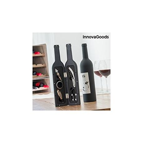 Accesorios del vino, saborea tu momento InnovaGoods Estuche de Vino Botella, Acero Inoxidable, Negro, 7x7x33 cm