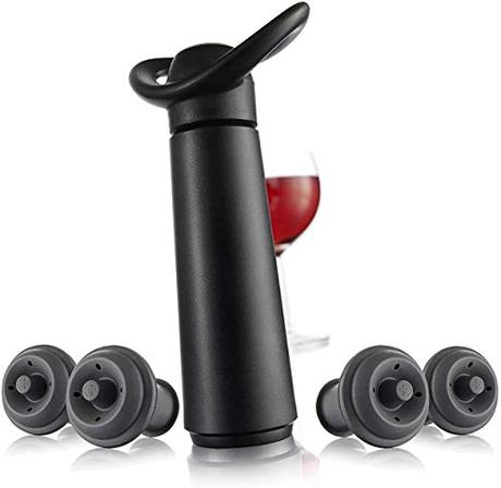 Accesorios del vino, saborea tu momento Vacu Vin 09874606 - Bomba de Vació 'Concerto' con 4 tapones, Color negro