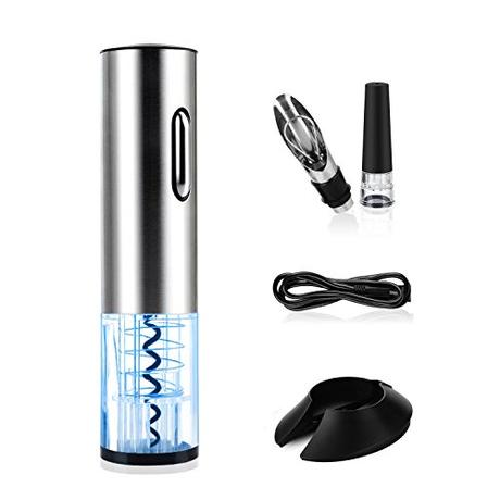 Accesorios del vino, saborea tu momento Sacacorchos Electrico, TURATA Abrelatas Electrico Profesional, Abridor Botellas de Vino con Cortador de Papel, Vertedor, Tapón de Vino Silicona de Vacío y Cable de Datos