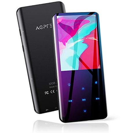 AGPTEK 32GB Reproductor MP3 Bluetooth 5.0, Pantalla a Color de 2.4” con Altavoz Interno, Radio FM, Grabación, Botones Táctiles, Soporte hasta 128GB, Negro
