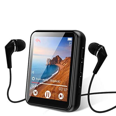 Bluetooth 5.0 Reproductor MP3, 16GB Reproductor de Música 1.8 Pulgadas Pantalla Táctil Completa, con Altavoz, FM Radio, Grabación, Podometro, Auriculares, Soporte Expandible hasta 128G