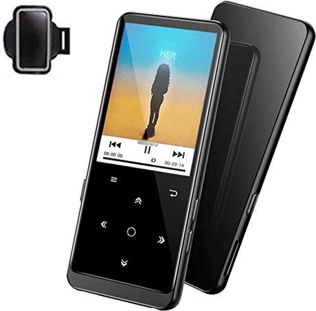 32GB Reproductor MP3 Bluetooth 4.2-SUPEREYE MP3 Player con Grabarora, FM Radio, con Pantalla de Color de 2.4' y Botón Táctil, Soporte hasta 64GB Tarjeta(Brazalete Deportivo, Auriculares incluidos)