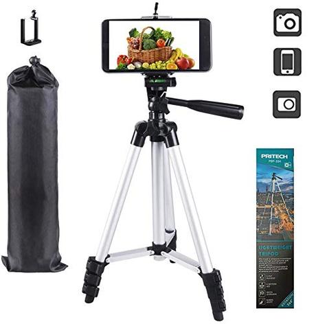 PRITECH 106 cm Aluminio Trípode para Móvil, Cámara réflex, iPhone, Gopro, Smartphone con Adaptador de Móvil y Gopro para Fotografía y Video