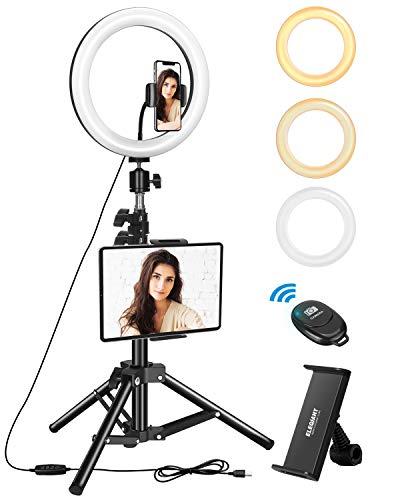 ELEGIANT Anillo de Luz Trípode LED 10.2', Aro de Luz con Trípode Soporte 1.34 m para Tableta/Móvil con Control Remoto Bluetooth, 3 Modos Luz + 11 Niveles Brillo para Tiktok Live Selfie Volg Youtube