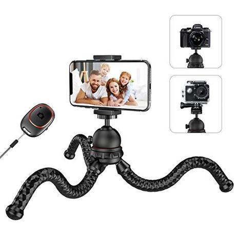 Mpow Móvil Trípode, Tripode con Rótula de Bola, Mini Trípode con Bluetooth, Soporte con Tornillo 1/4”Soporte Universal Cabeza de Bola 360° y Control Remoto Bluetooth para Canon Sony Nikon y Smartphone